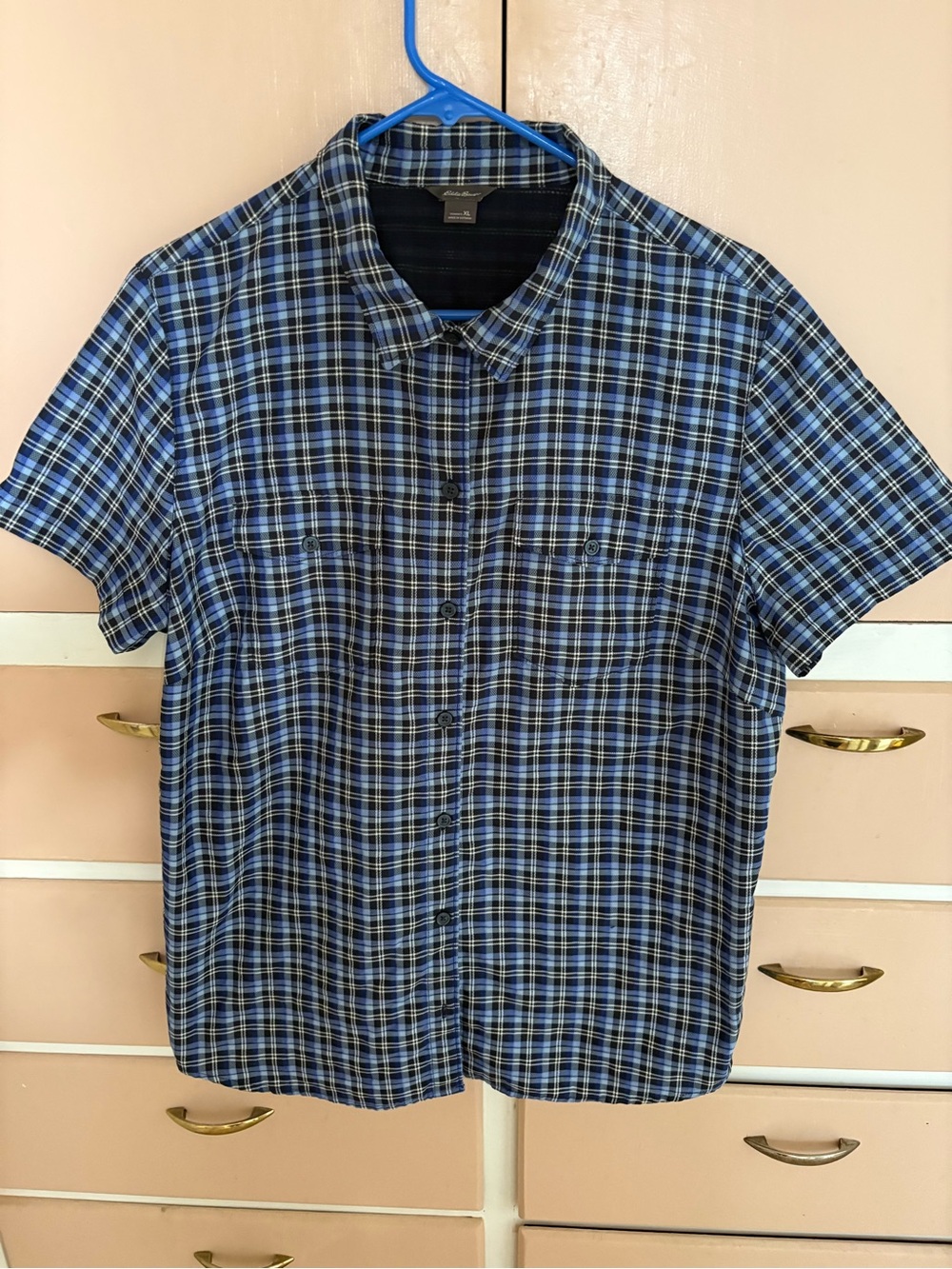 Eddie Bauer Blue & Black Plaid Short-Sleeve Button-Down Shirt
